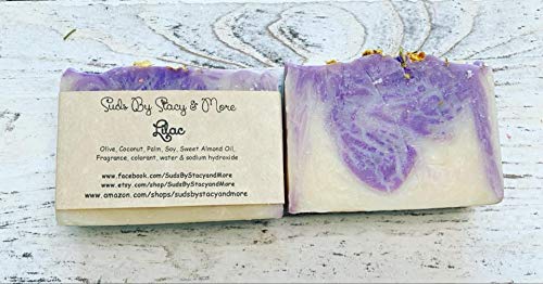 Suds By Stacy Lilac Face and Body Soap Bar - Natural Handmade Soap for Dry & Sensitive Skin - Perfect for Shower, Bath & Gift Giving