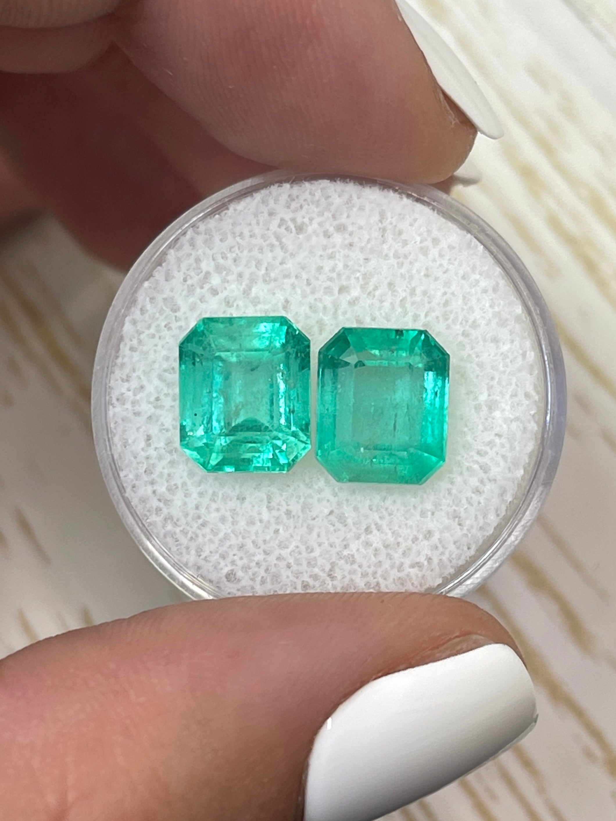 6.96tcw 9.5x8mm Matching Pair of Loose Colombian Emerald Gemstones - Emerald Cut Green Precious Stones for Jewelry Making, Engagement Rings & Luxury Gifts
