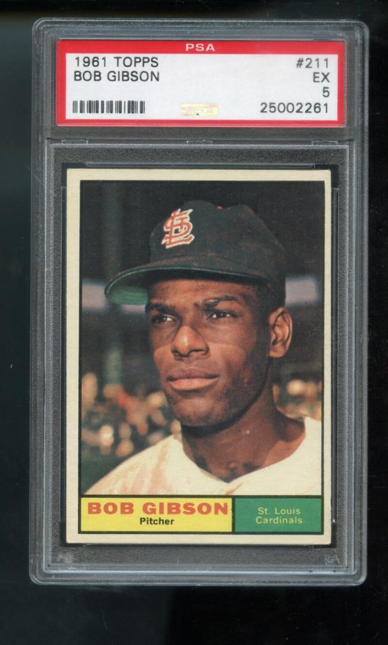 1961 Topps #211 Bob Gibson St. Louis Cardinals MLB PSA 5 Graded Baseball Card - Vintage Sports Memorabilia for Collectors & Baseball Fans - Perfect for Display, Investment & Sports Memorabilia Collections