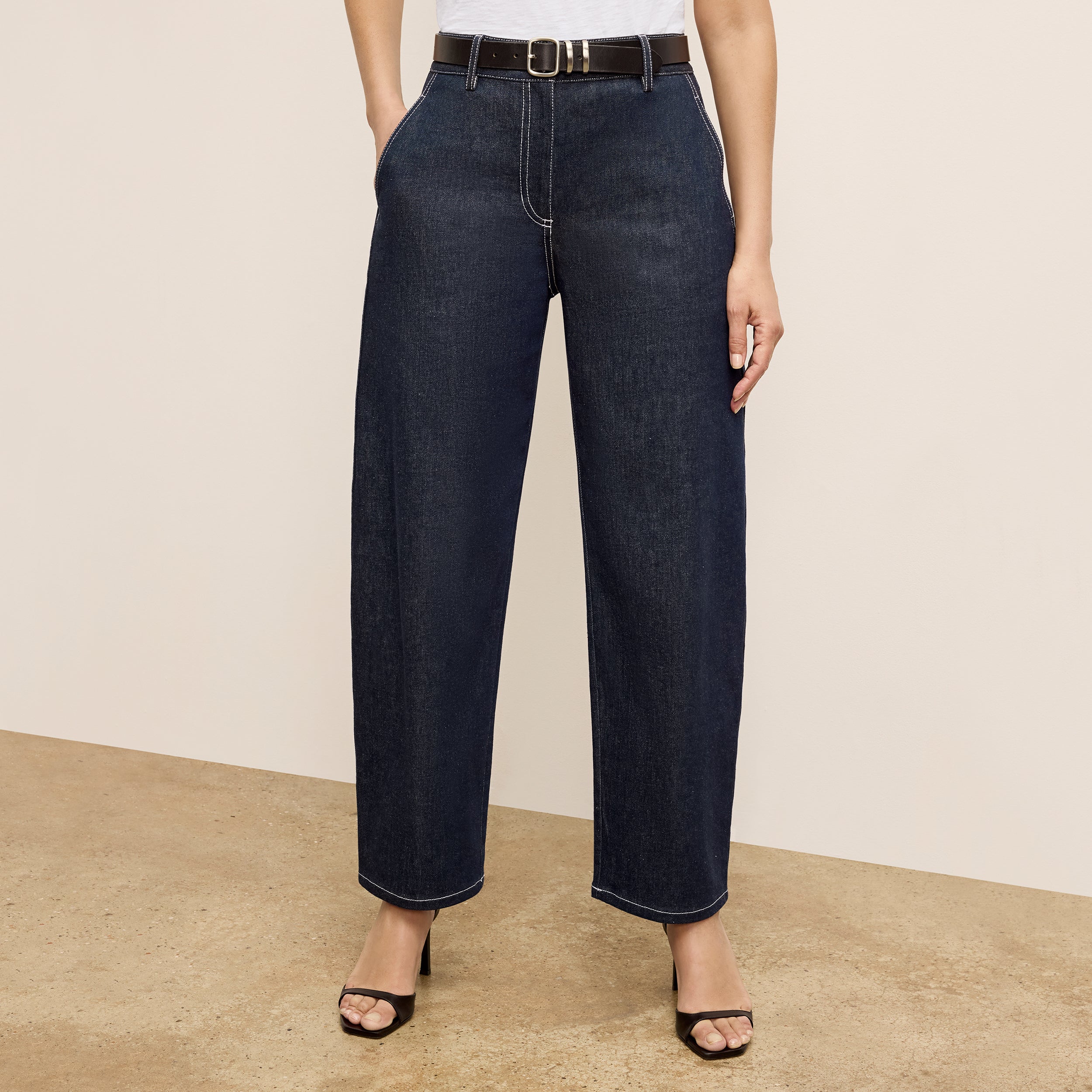 Bari Barrel Leg Stretch Denim Jeans for Women - Midnight Wash - Comfortable High Waist Skinny Jeans for Casual Wear & Night Out
