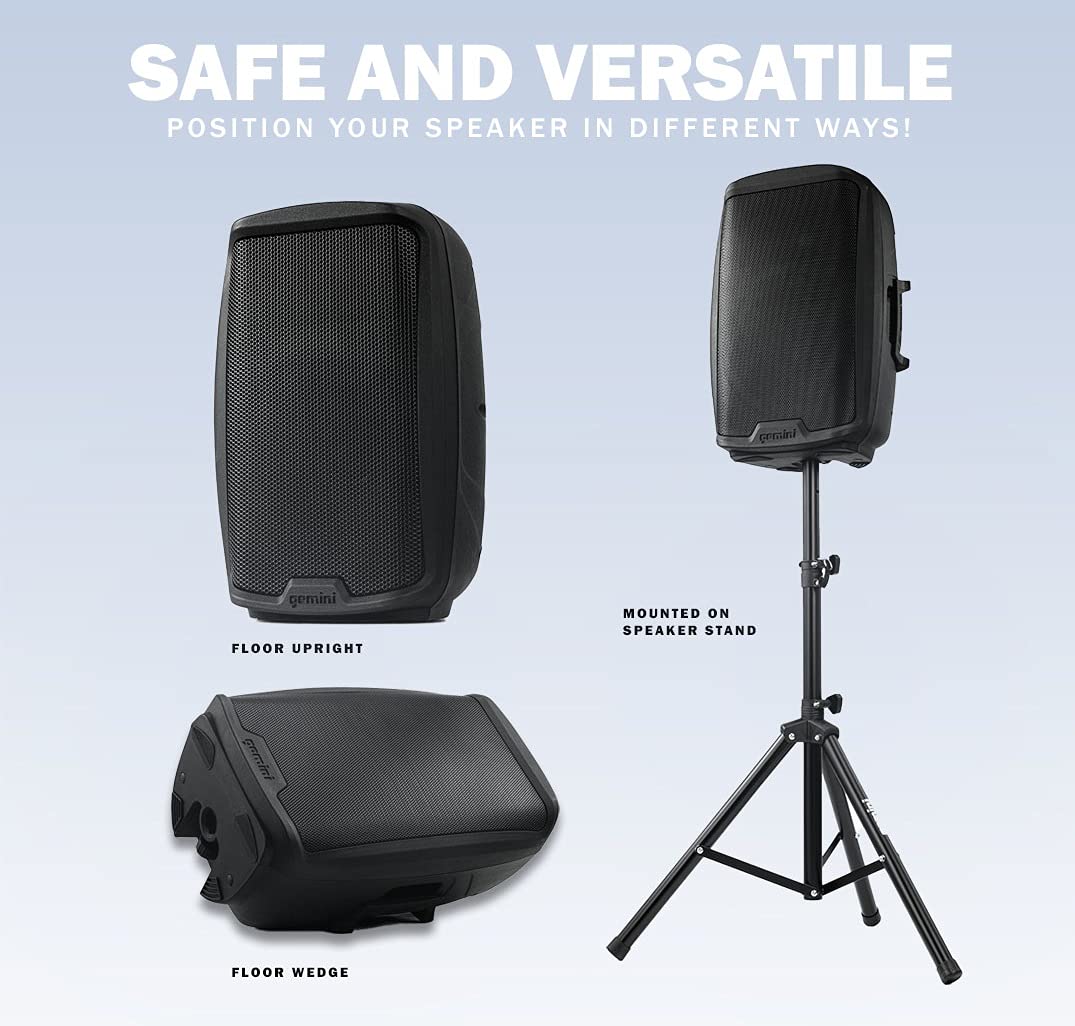 Gemini 8” 500W Bluetooth PA Speaker with TWS Link - USB/SD/FM Playback, XLR/RCA/AUX Inputs, Mic & Guitar Channels - Compact Powered DJ Speaker for Live Performances, Parties, Weddings & Outdoor Events - Perfect for Musicians, DJs & Event Planners