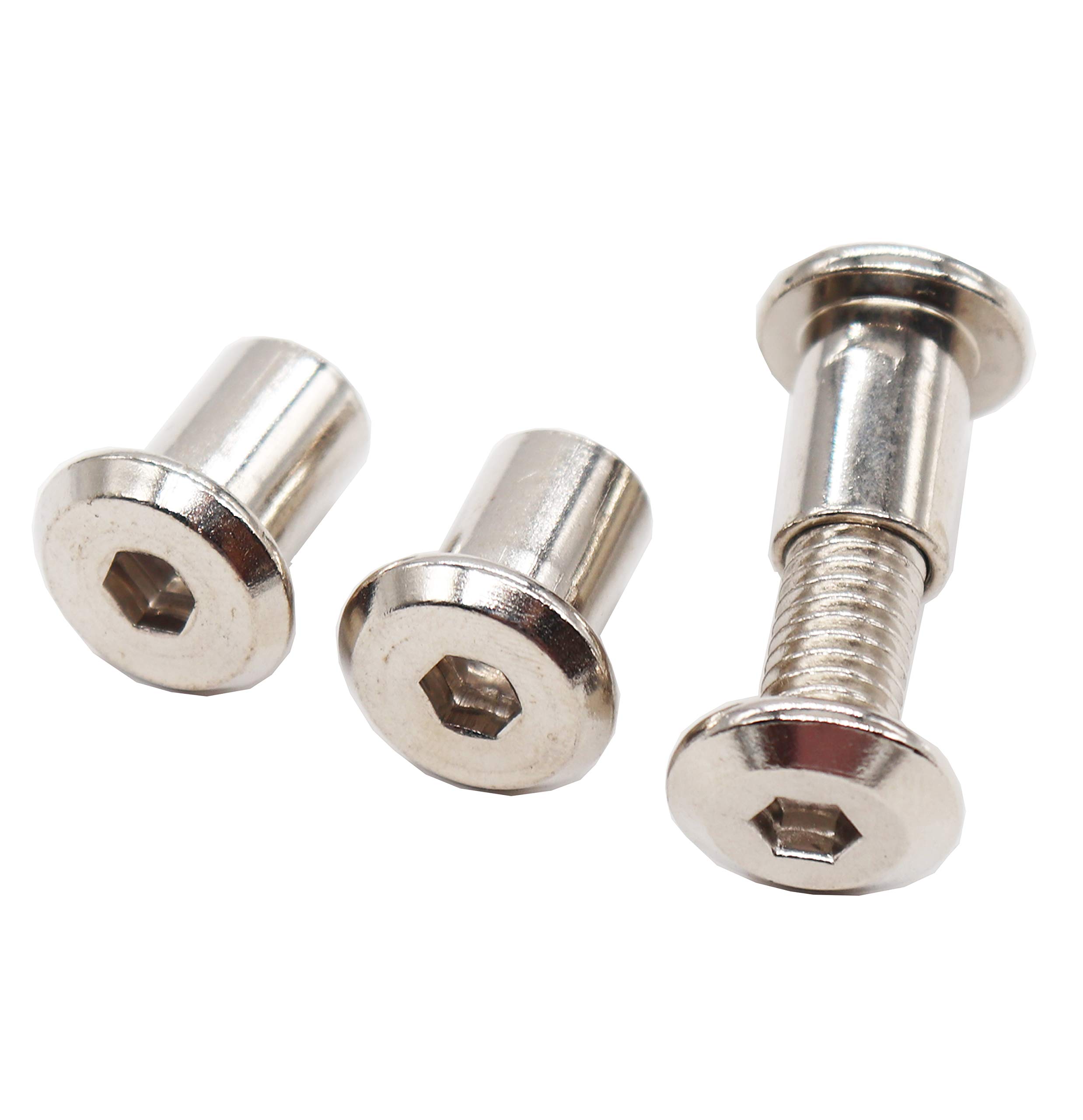 BinifiMux 10-Set M8x20mm Hex Rivet Countersunk Socket Cap Bolts & Hex Head Connector Cap Nuts - Nickel Plated for Furniture, Cribs, Chairs, and DIY Projects