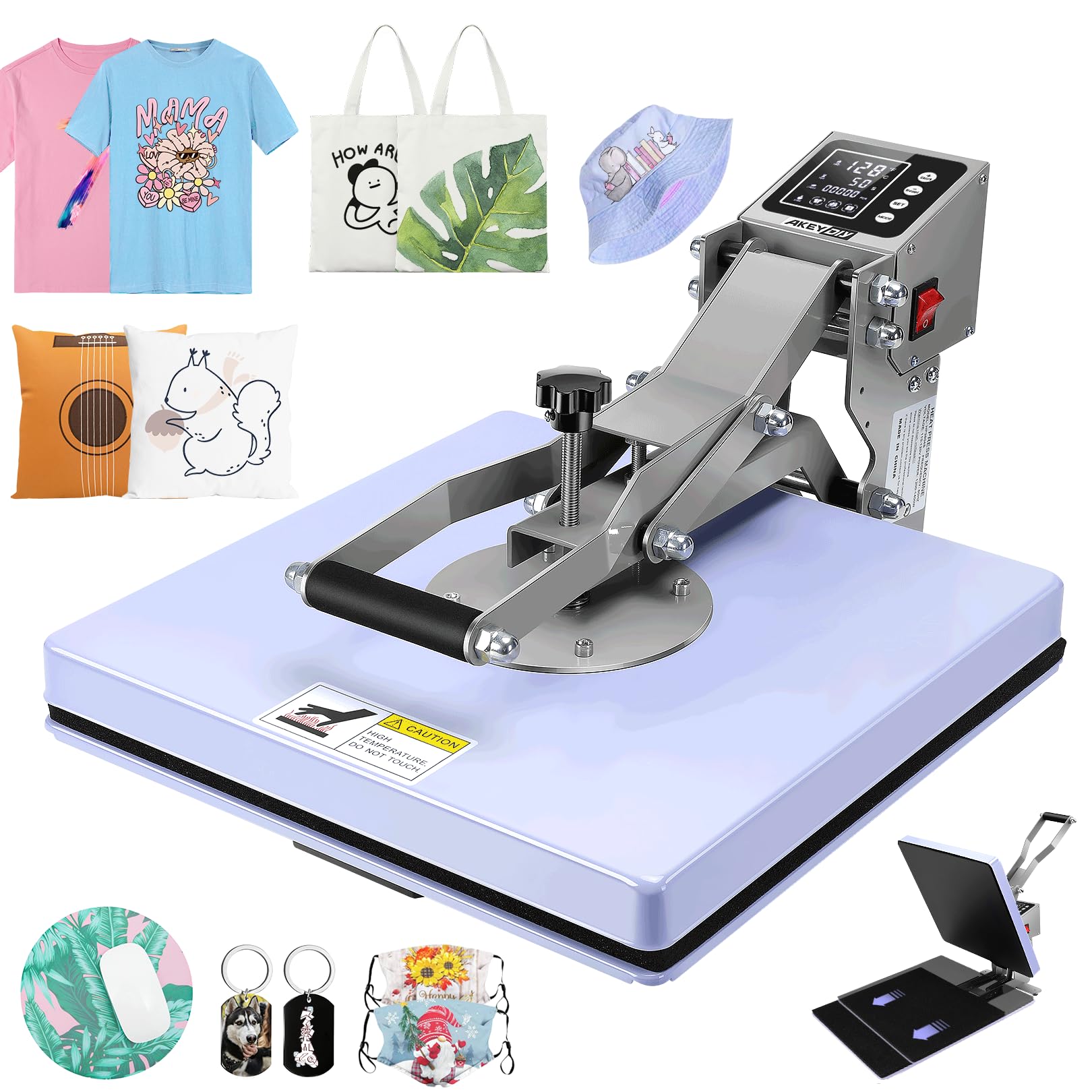 AKEYDIY 15x15 Inch Slide Out Heat Press Machine for T-Shirts, Digital Clamshell Heat Transfer Machine for Sublimation Printing - Industrial Grade for Shirts, Canvas, Pillows, Coasters, Puzzles (Purple) | Perfect for DIY Crafts, Custom Apparel & Home Decor Projects