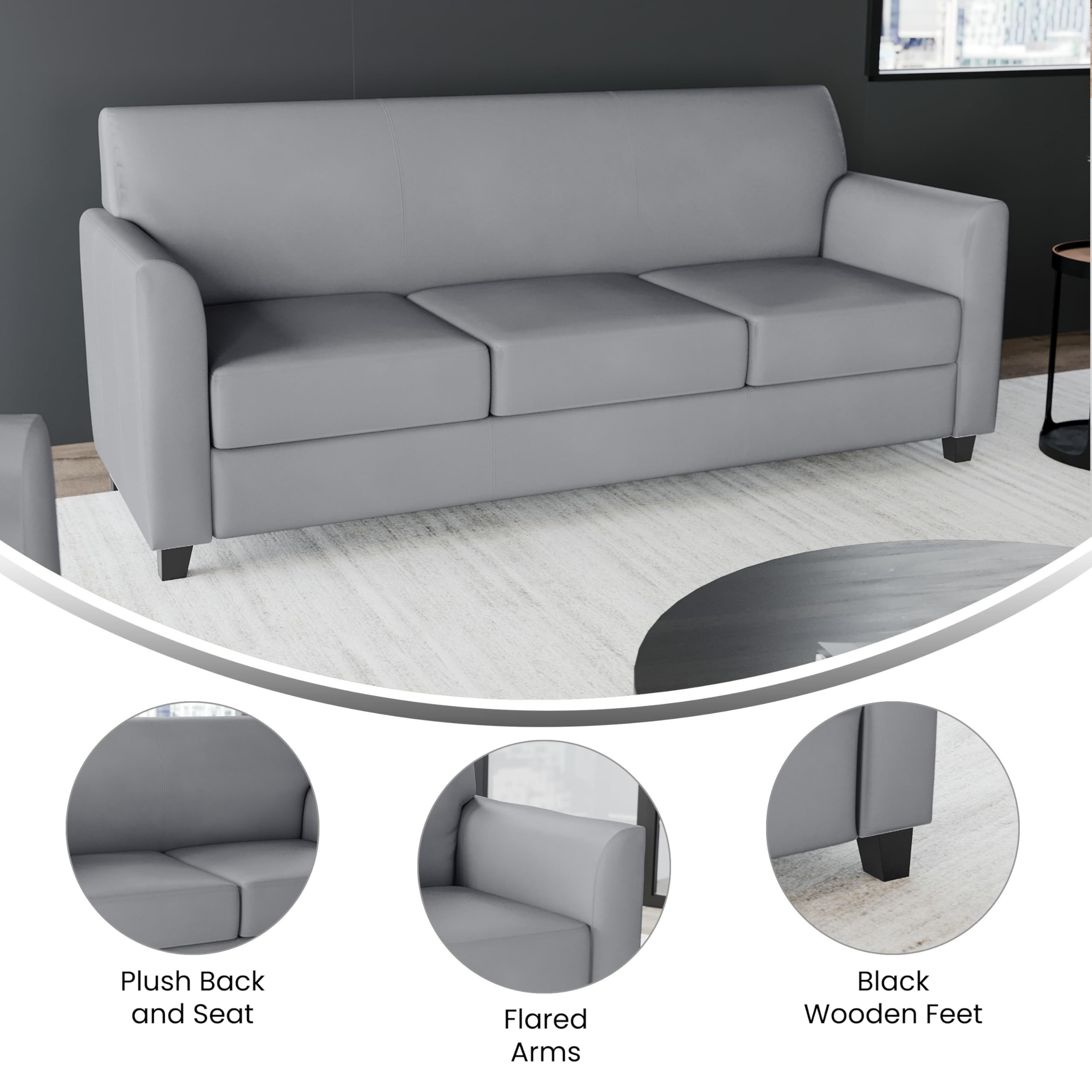 Flash Furniture HERCULES Diplomat Series Gray LeatherSoft Sofa - Luxurious Comfort for Living Room, Office or Lounge - Durable & Stylish Leather-Like Upholstery
