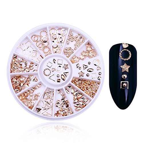 3D Rose Gold Nail Studs - Geometric Star, Triangle & V-Shaped Arrow Nail Art Decorations | Alloy Wheel Rivet Starlight Design for Manicure, Nail Salon & Party Glam