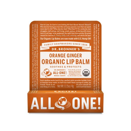 Dr. Bronner's Organic Lip Balm - Orange Ginger Flavor, 100% Natural & Vegan, Moisturizing & Soothing for Dry Lips - Perfect for Outdoor Activities, Travel & Daily Hydration