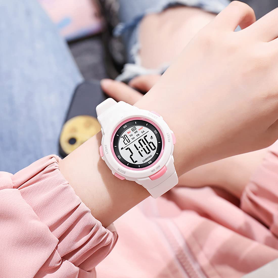 Fashion LED Digital Watch for Women - Waterproof Sport Watch with Alarm, 5Bar Silicone Strap - Perfect for Outdoor Activities, Running & Gym Workouts