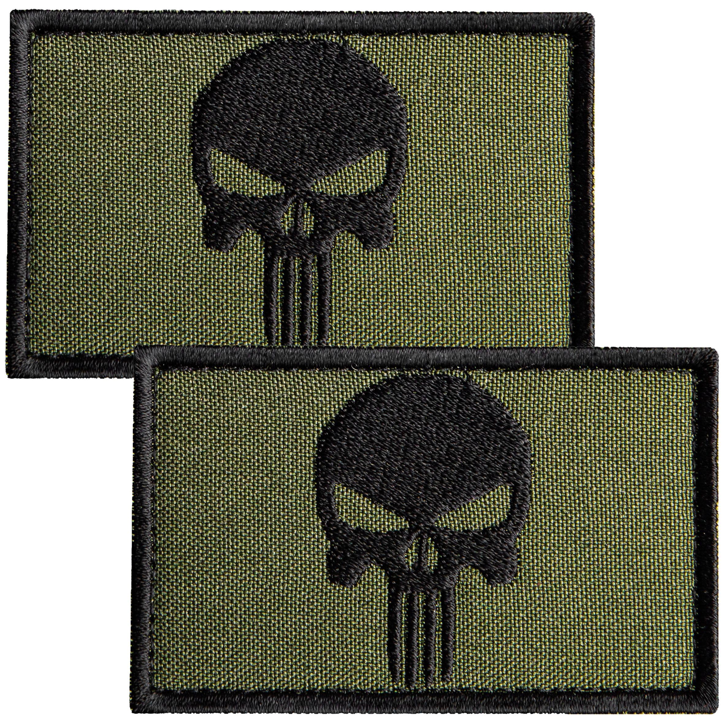 2Pcs Skull Embroidered Tactical Patches with Hook and Loop Fasteners - Military Grade Morale Patches for Backpacks, Helmets, Tactical Vests & Dog Vests - Sew On Option in Olive Green - Perfect for Outdoor Adventures, Airsoft & Military Enthusiasts