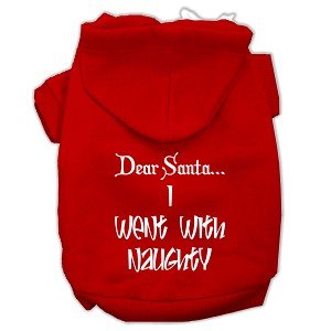 Dear Santa I Went with Naughty Screen Print Pet Hoodie - Funny Christmas Dog & Cat Sweater - Cozy Fleece Apparel for Small Medium Large Pets - Perfect for Holiday Photos & Family Gatherings