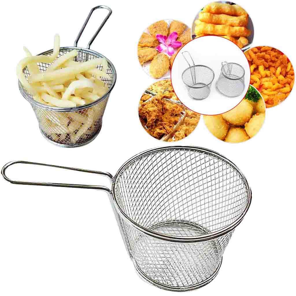 Premium Stainless Steel Mesh Strainer - Mini Round Kitchen Tool for Frying, Cooking & Baking | Durable Electroplated Net Block for Sifting, Draining & Straining | Ideal for Home, Restaurant & Bar Use (Silver)