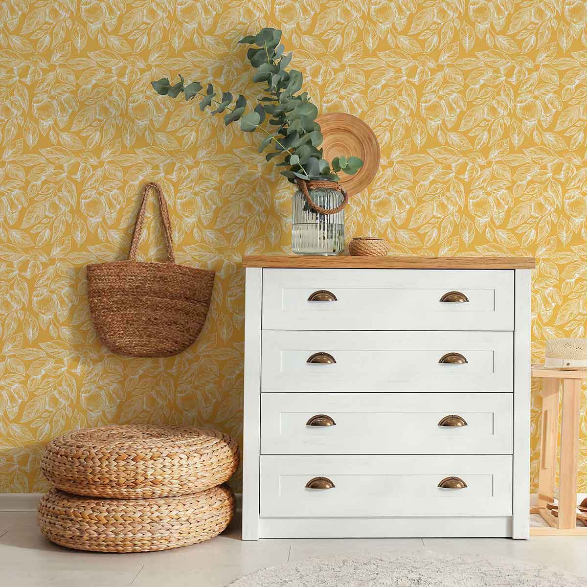 Yellow Leaf Peel and Stick Removable Wallpaper 6142 - Self-Adhesive Wall Decor for Bedroom, Living Room, Nursery - Easy to Install & Remove - Perfect for Home Renovation and DIY Projects