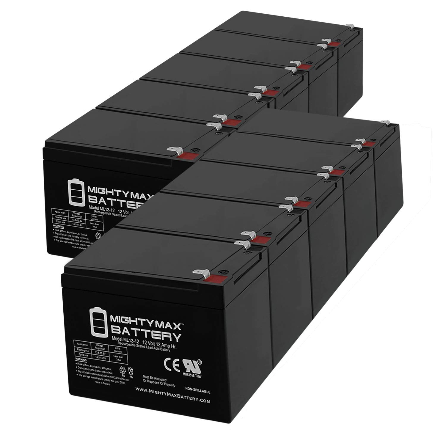 12V 12AH Sealed Lead Acid (SLA) Replacement Battery for Currie E-Ride Electric Bikes - 10 Pack - Perfect for Powering Scooters, Golf Carts, and Mobility Devices