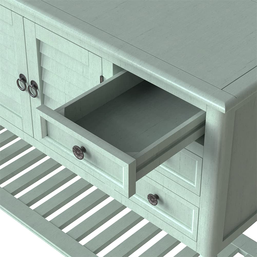 Solid Wood Console Table with 6 Drawers & Cabinet - 45