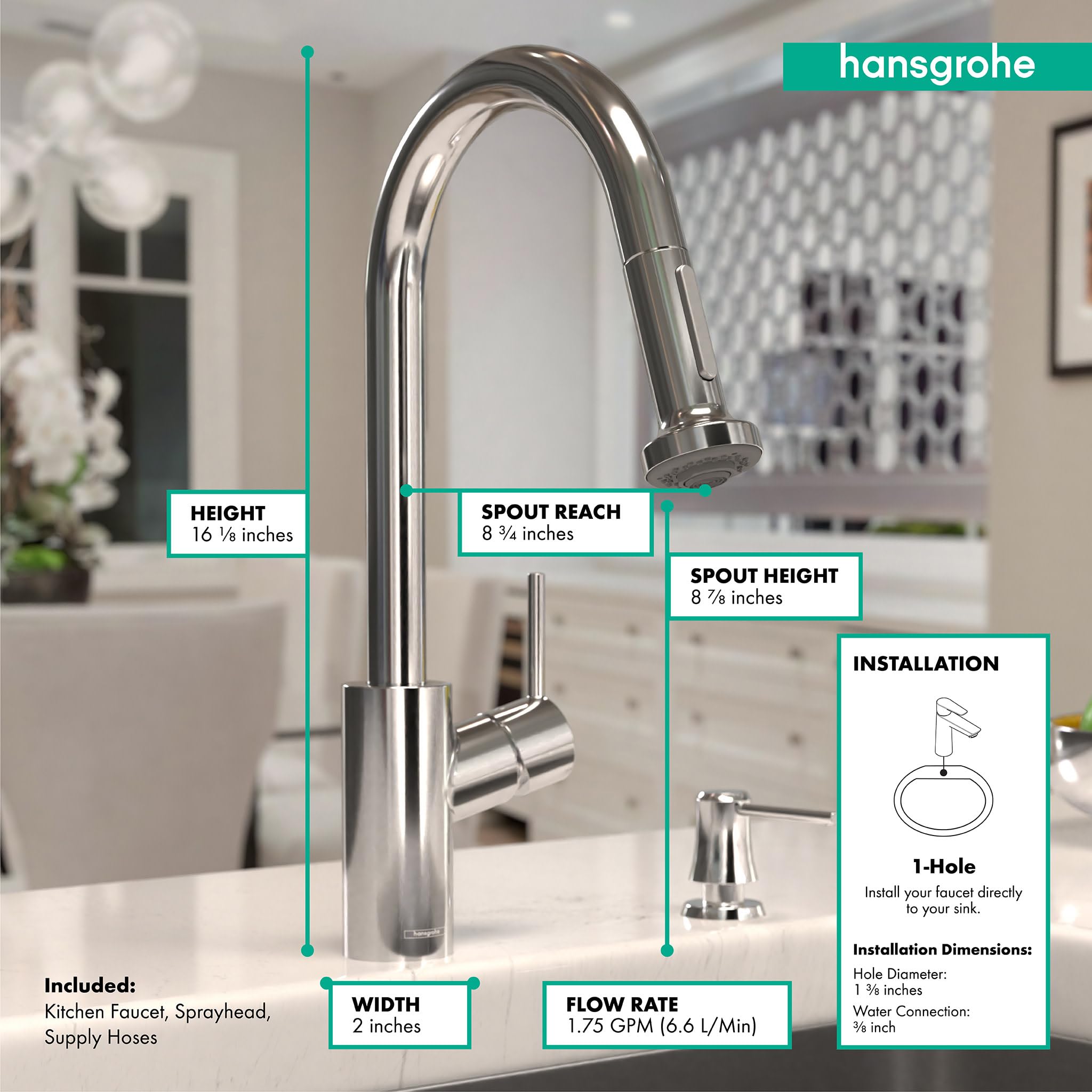 hansgrohe Talis S² Chrome High Arc Pull Down Kitchen Faucet with Magnetic Docking Spray Head for Modern Kitchen Sinks, Perfect for Cooking and Cleaning