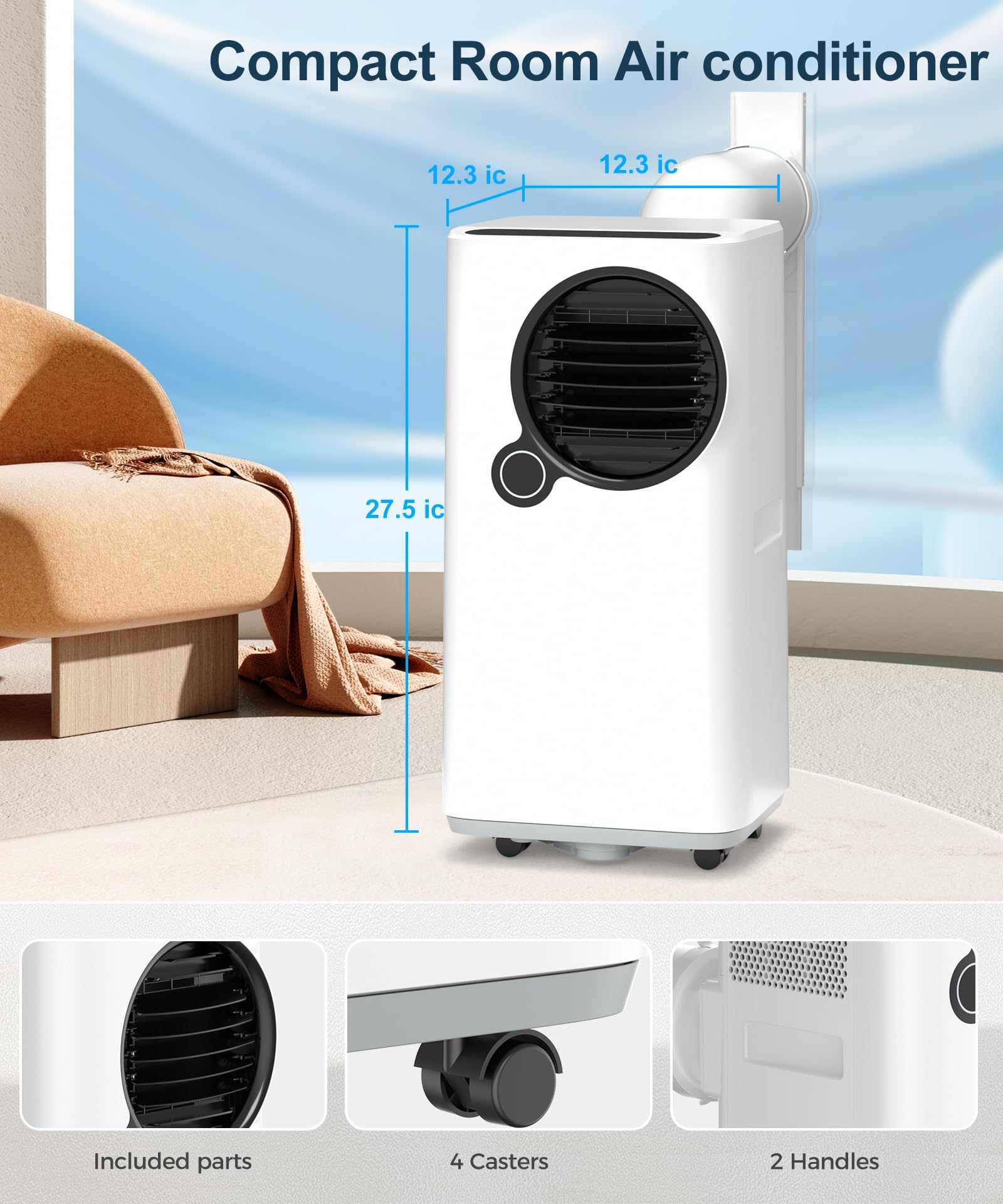 Portable Air Conditioner with Cooling, Heating, Fan & Dehumidifier - 24H Timer, Remote/APP Control, Smart/Sleep Mode, 3 Fan Speeds, Auto Swing - Perfect for Bedrooms, Living Rooms & Home Offices