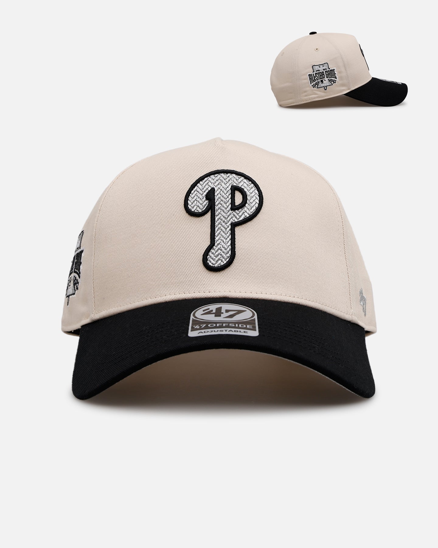 47 Brand Philadelphia Phillies 'Herringbone' 47 Offside Snapback Hat - Adjustable Natural/Black Baseball Cap for Men & Women - Perfect for Sports Fans, Casual Wear & Game Day Outfits