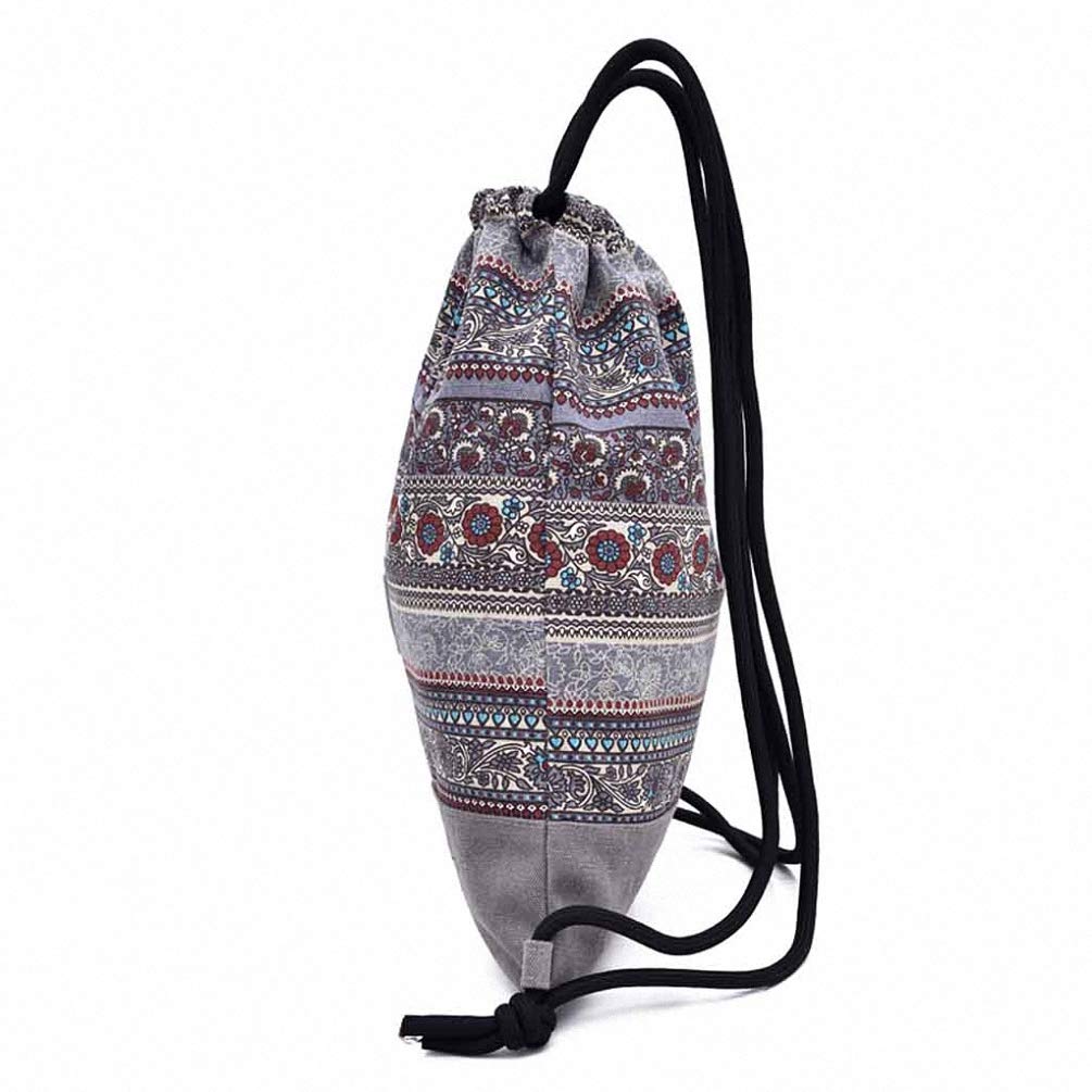 Women's 20-Inch Printed Gray Windproof Canvas Drawstring Sports Bag for Gym, Travel & Outdoor Activities | Lightweight Fitness Backpack