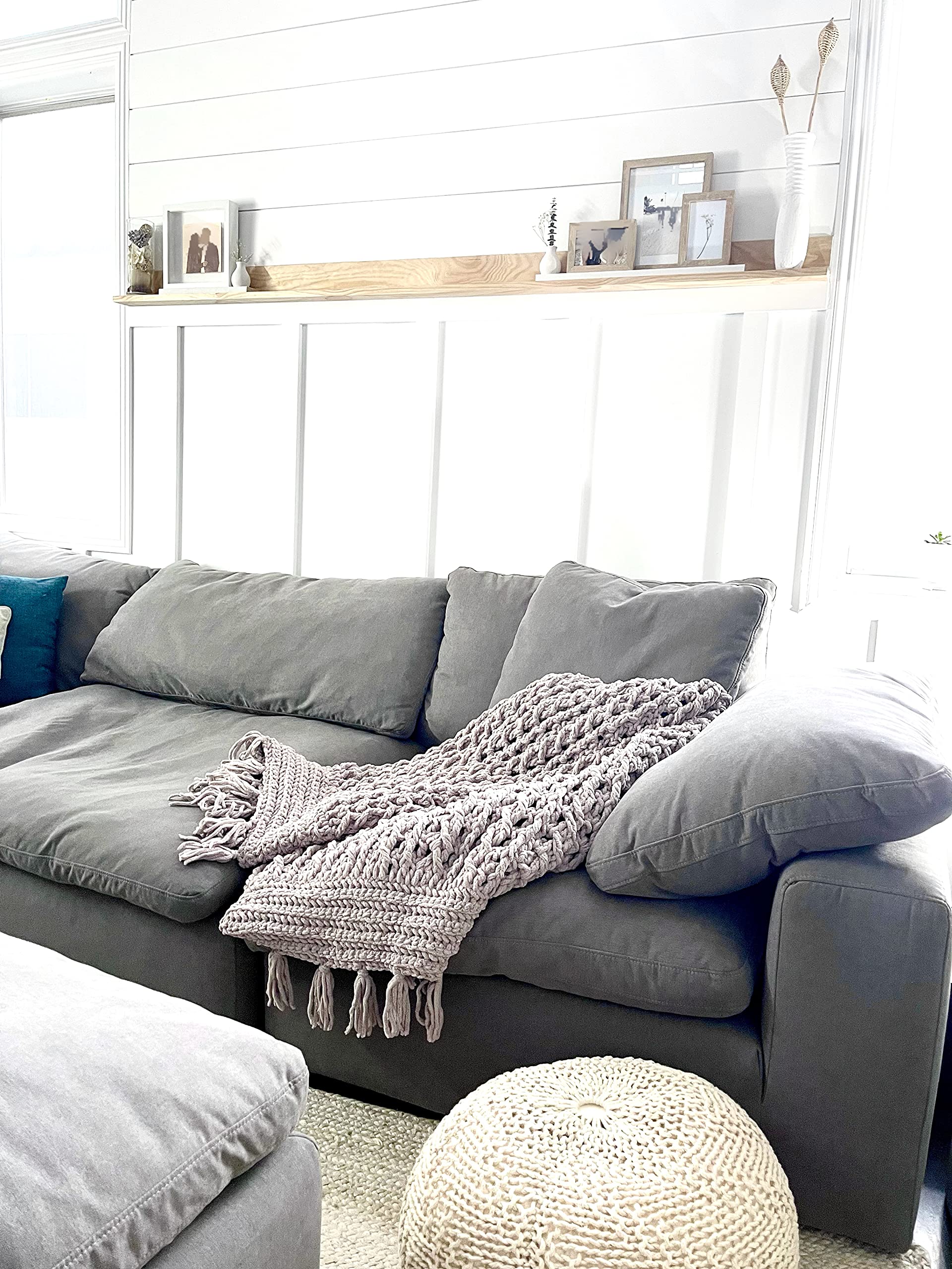 Handmade Crochet Blanket - Soft Thick Gray Rope Knit Throw Blanket for Sofa, Bed & Couch - Year Round Cozy Gift for Home Decor, Wedding & Baby Shower