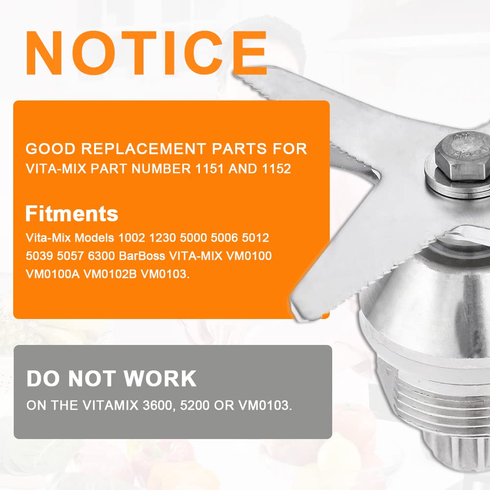 Stainless Steel Wet Blade Assembly - 6 Blades Blender Replacement Part Compatible with Vitamix 1151 & 1152 - Perfect for Smoothies, Soups & Nut Butters