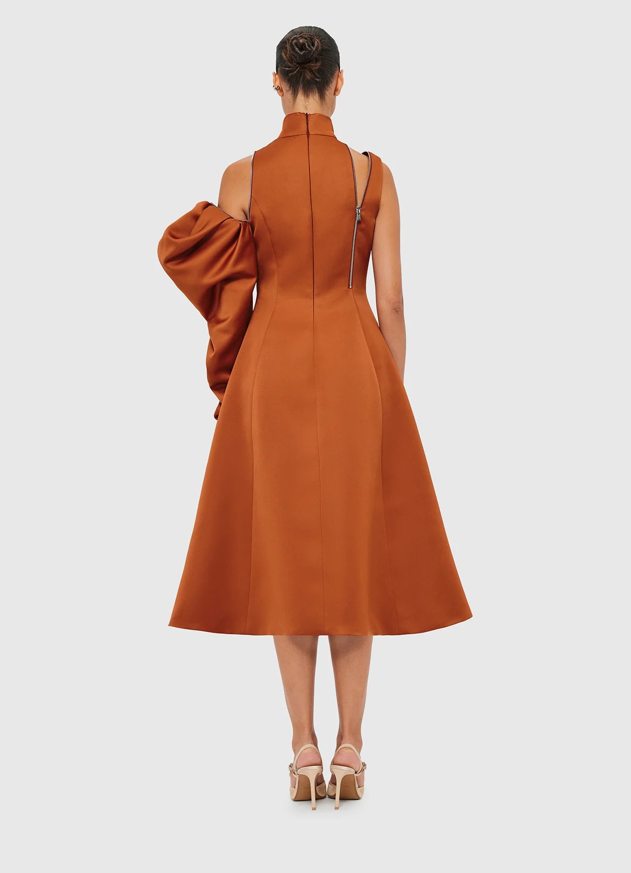 Annalise One Shoulder Midi Dress in Toffee - Elegant Women's Party Cocktail Dress for Weddings, Date Nights & Special Occasions