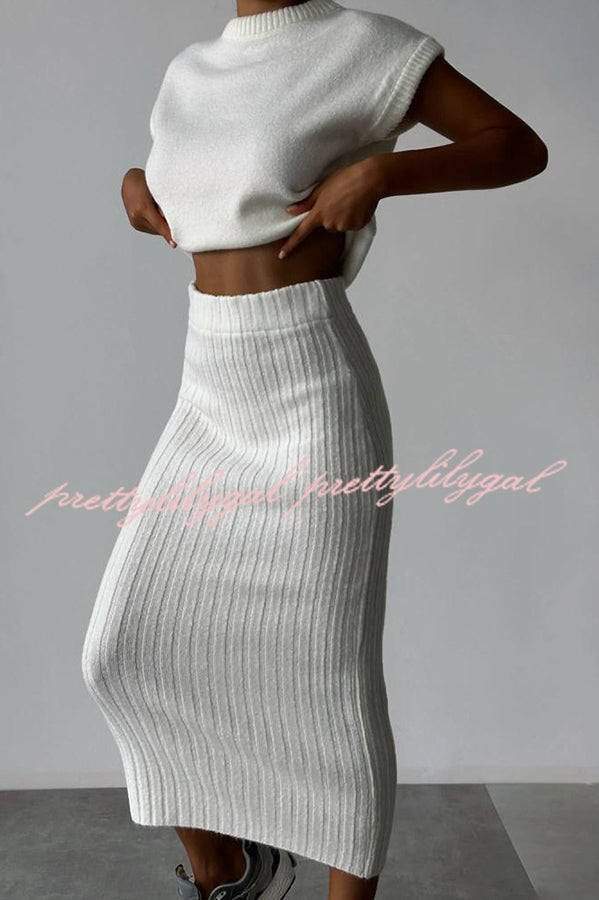Triko Knit Short Sleeve Sweater & Stretch Ribbed Midi Skirt Set for Women | Casual Outfit for Spring & Fall | Perfect for Office, Date Night & Weekend Brunch