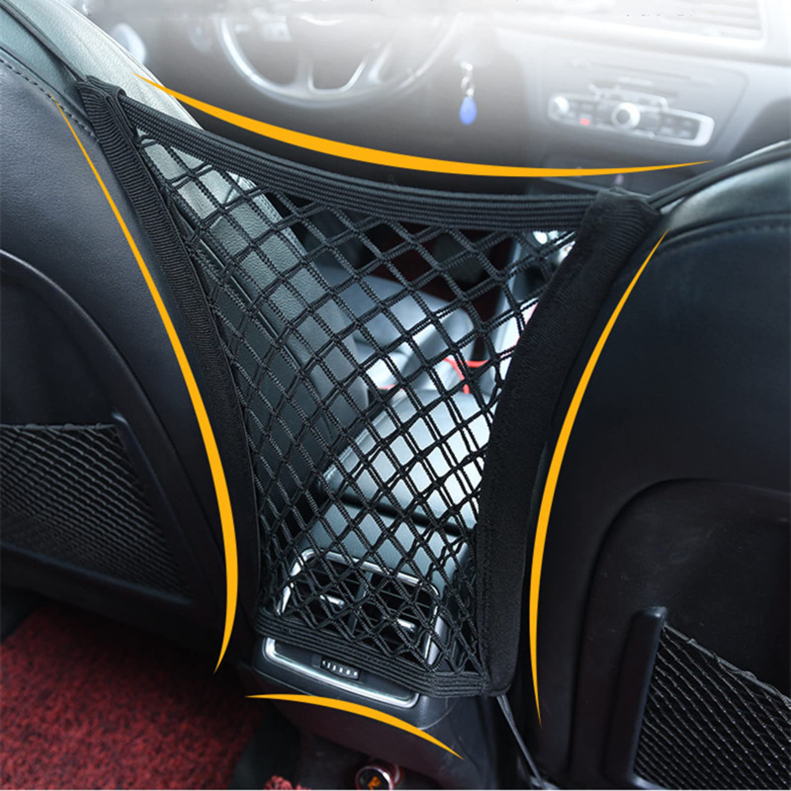 Double Layer Thickened Car Seat Organizer - 30x25cm Elastic Storage Net Pocket for Middle Console & Vehicle Organization | Perfect for Road Trips, Baby Supplies & Car Accessories Storage
