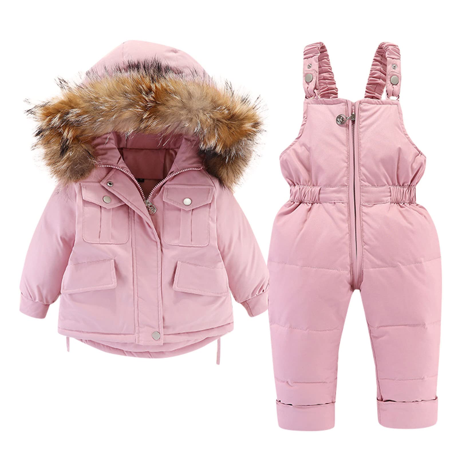 SYNIA Winter Baby Girls Snowsuit with Fur Hood - Warm Windproof Puffer Coat & Snow Bib for 1-4 Year Olds - Perfect for Snow Play, Outdoor Adventures & Cold Weather Protection