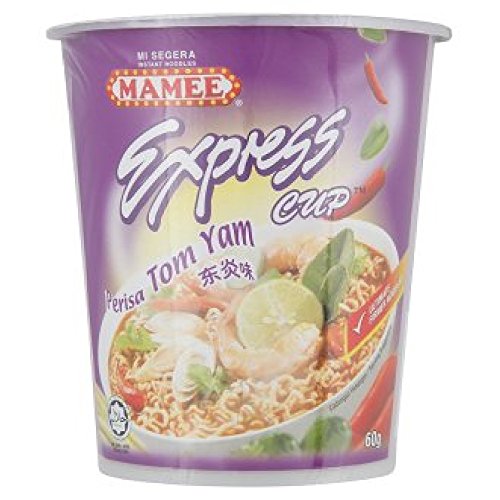 Mamee Express Cup Instant Noodles - Tom Yum Flavor (16 x 60g Pack) | Quick & Easy Meal for Office, Dorm, Camping & Late Night Snacks