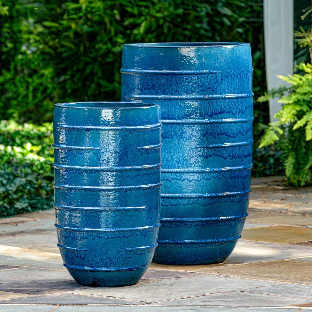 Cerulean Blue Tall Planters Set of 2 - Modern Outdoor & Indoor Flower Pots for Patio, Garden, Living Room, and Office Decor - Campania International Logis Collection