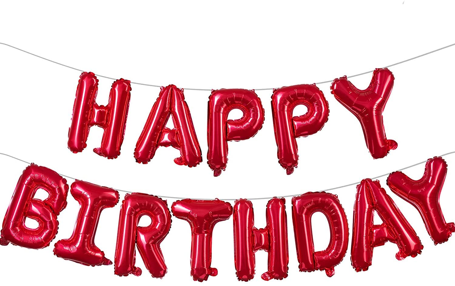 16 Inch Happy Birthday Mylar Foil Letter Balloons Banner - Reusable Eco-Friendly Party Decorations for Birthdays, Anniversaries & Celebrations (Red) | Perfect for Indoor/Outdoor Decor, Photo Backdrops & Party Supplies