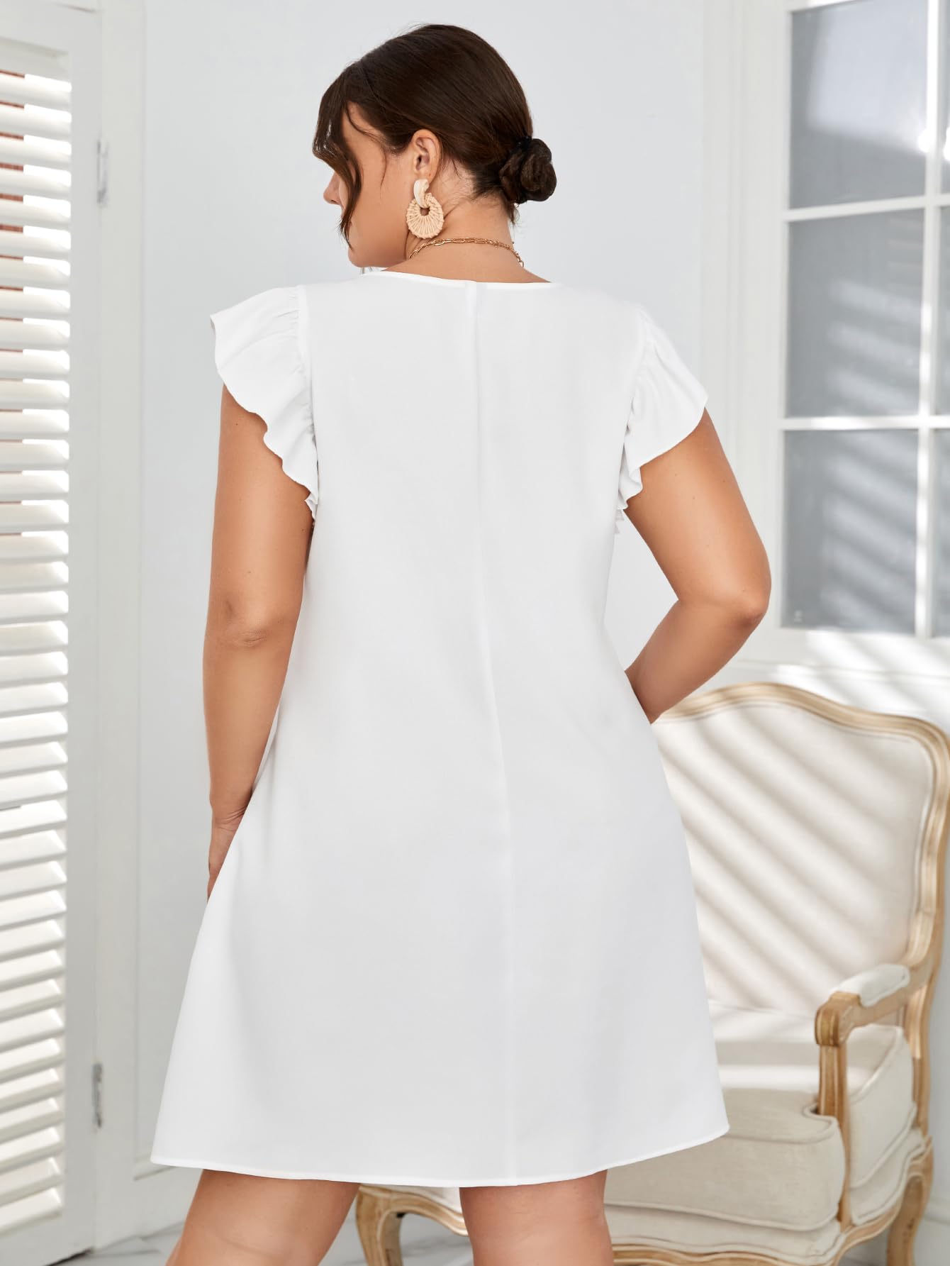 WDIRARA Women's Plus Size Ruffle Cap Sleeve Round Neck Summer Tunic Dress - Casual Flowy Outfit for Beach, Vacation & Everyday Wear
