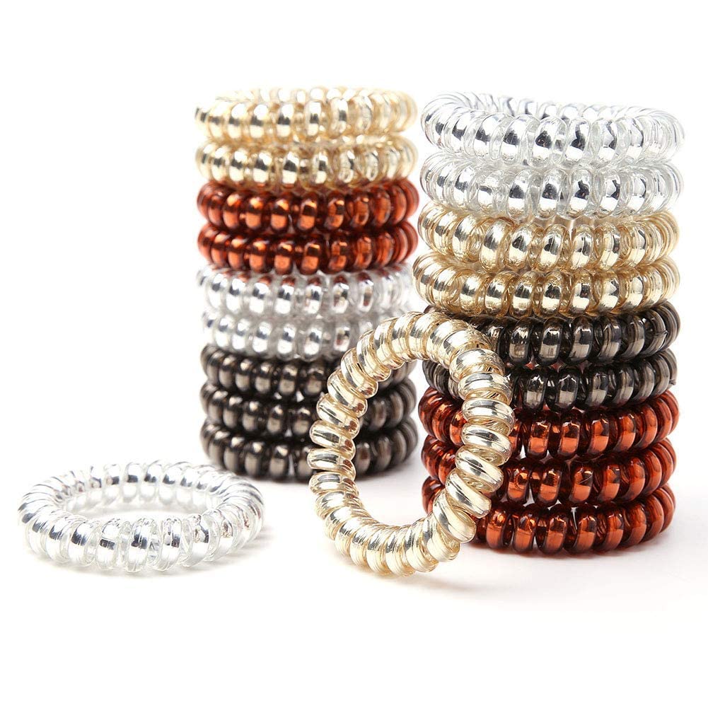 Raaya Spiral Hair Ties - 12 Pack Coil Hair Bands for Women & Girls, Soft Ponytail Holders (Brown/Golden) - Perfect for Workouts, Office & Everyday Styling
