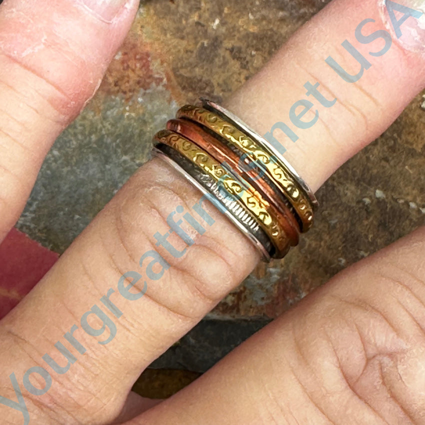Sterling Silver Brass & Copper Wide Band Spinner Ring Size 7 for Men & Women - Stress Relief Fidget Jewelry for Anxiety, Meditation & Focus - Trendy Unisex Fashion Accessory