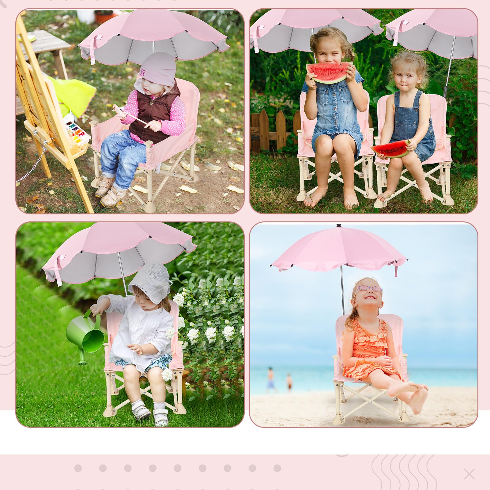 Portable Baby Beach Chair with Umbrella & Tray - Compact Folding Travel Booster Seat for Outdoor Dining, Camping & Beach Trips - Includes Storage Bag & Backrest Pocket - Perfect for Toddlers at Picnics, Parks & Family Vacations