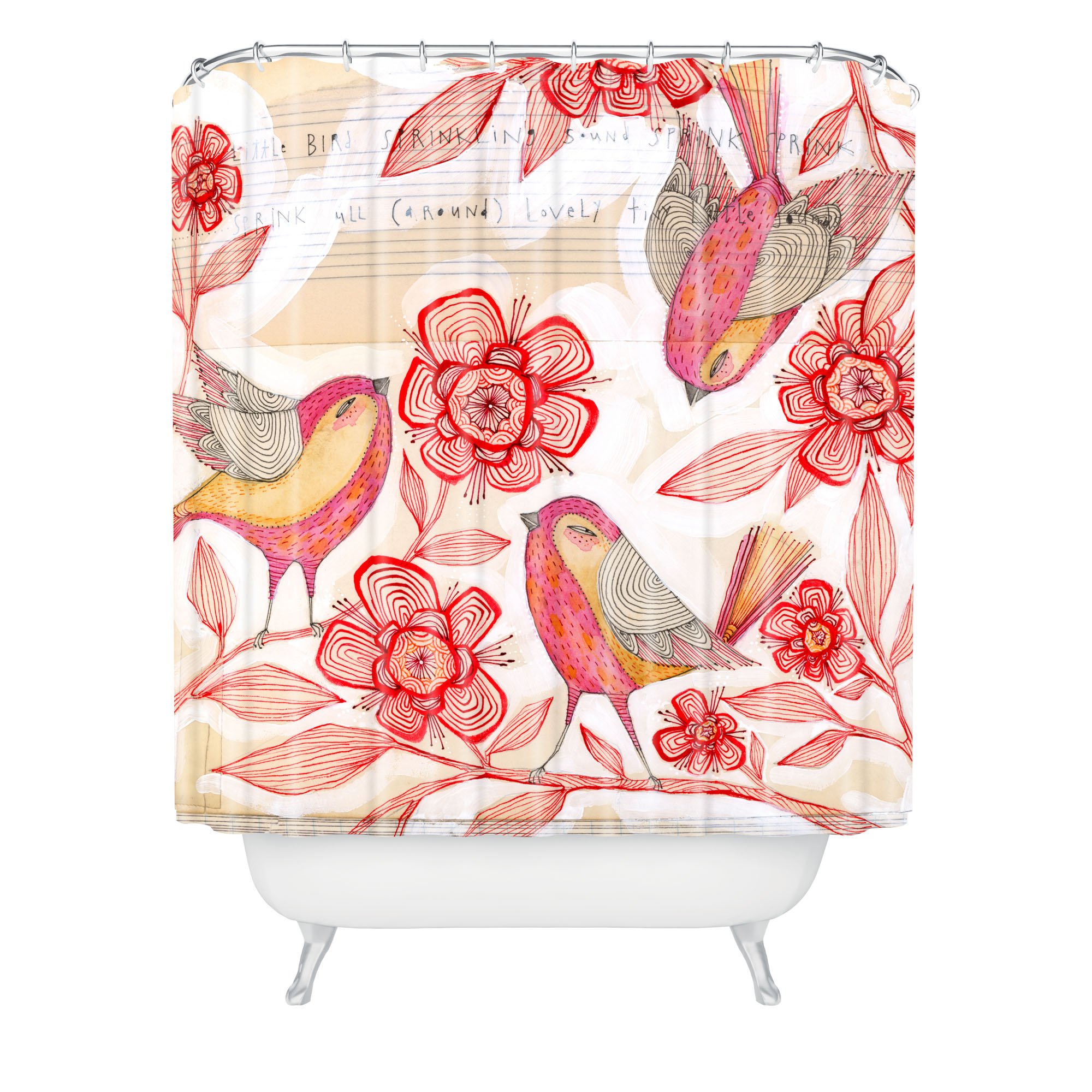 Deny Designs Cori Dantini Sprinkling Sound Shower Curtain - 69x72 Inches Waterproof Bathroom Decor with Whimsical Floral Design - Perfect for Modern Bathrooms, Guest Baths & Spa Retreats