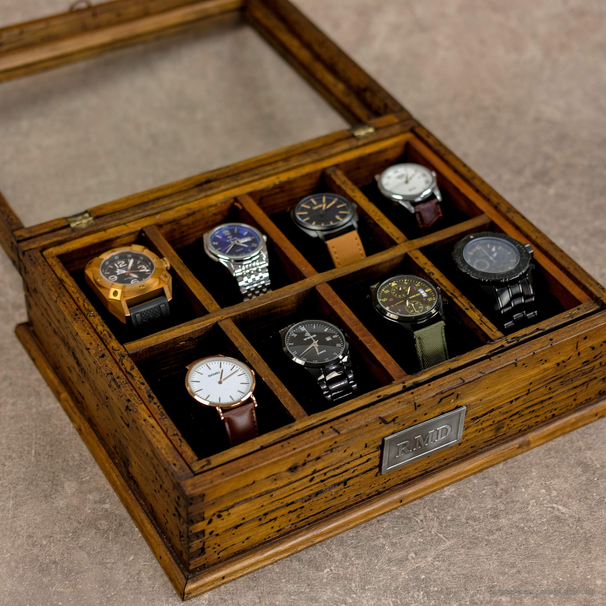Premium Wooden Watch Box for Men - Holds 8 Watches with Glass Top & Hidden Compartment - Luxury Watch Storage Case - Perfect Gift for Watch Collectors & Enthusiasts (Ideal for Home, Office & Travel)