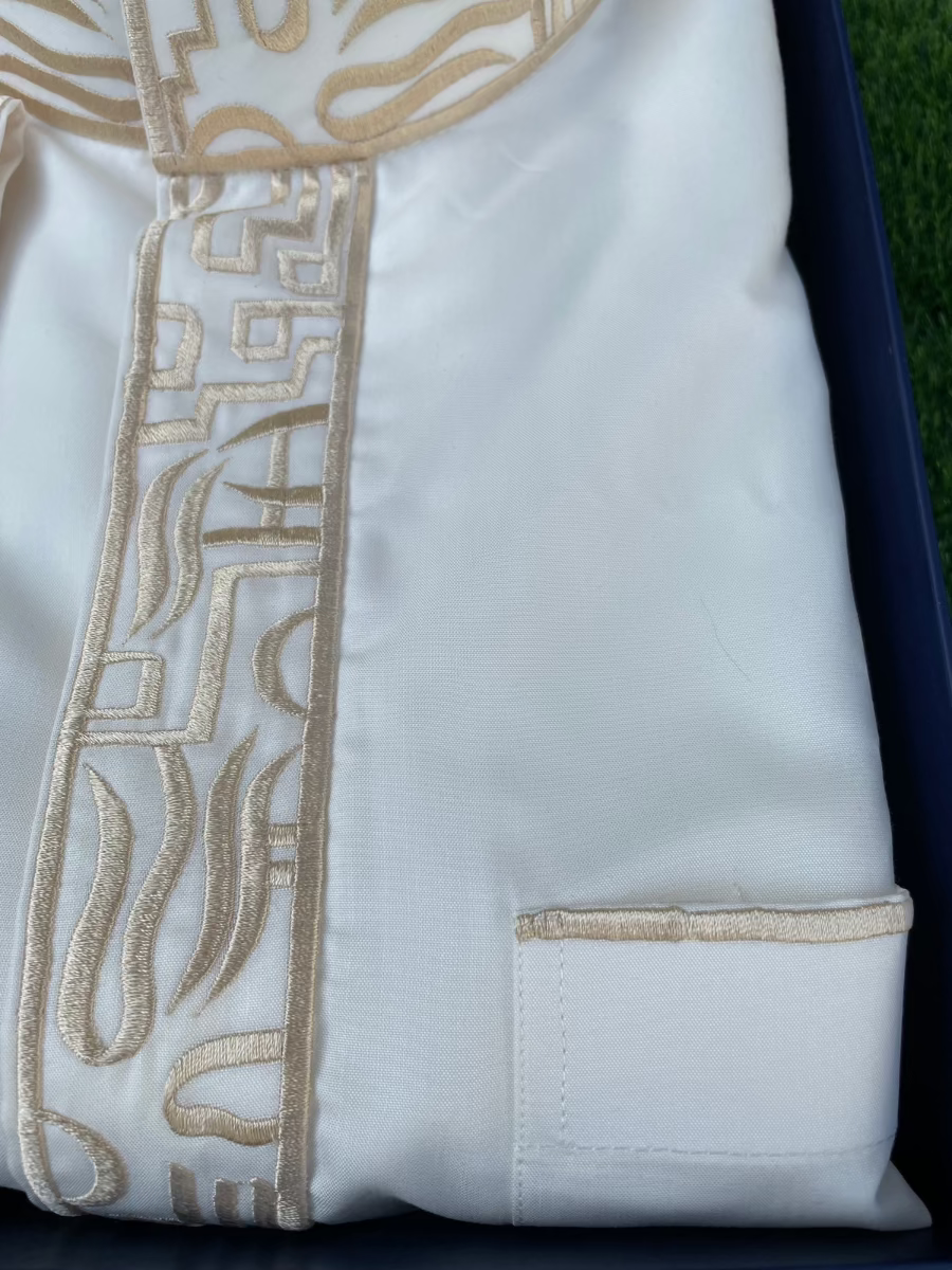 Premium Men's White Saudi Thobe with Gold Embroidery - Traditional Arabic Robe for Eid, Wedding & Special Occasions