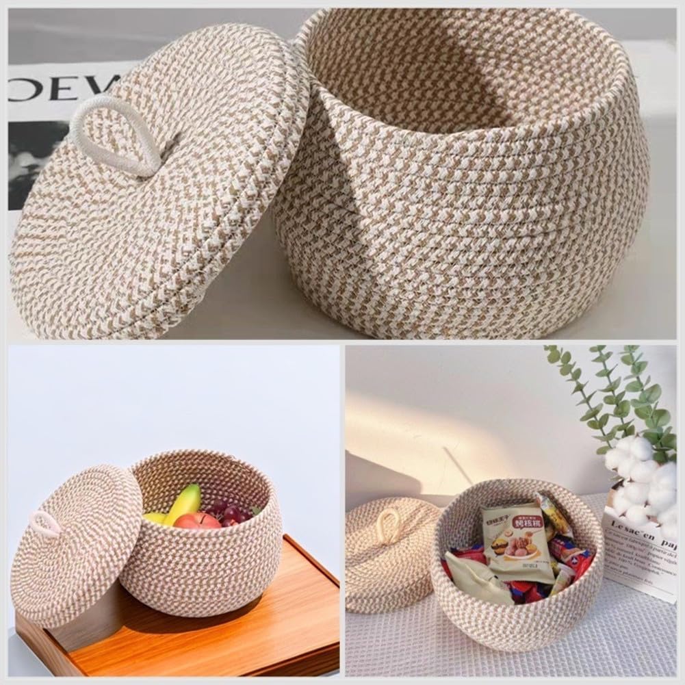 Round Cotton Rope Storage Baskets with Lids - Woven Pumpkin Blanket Basket Organizer for Snacks, Eggs, Toys & Home Decor | Perfect for Nursery, Kitchen & Living Room Storage