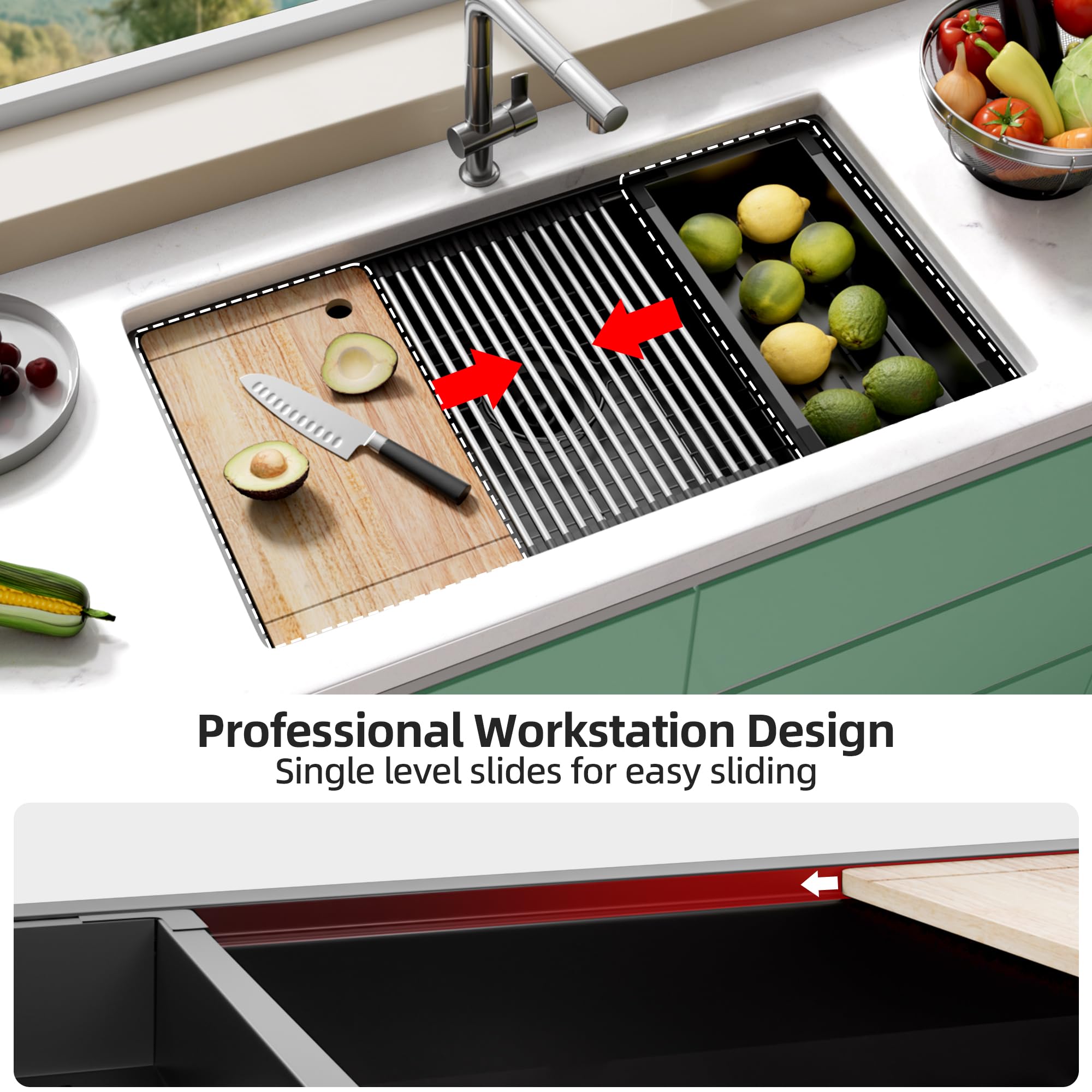 33 Inch Undermount Kitchen Sink - 16 Gauge Stainless Steel Single Bowl Workstation Sink, 33x19 Inch Commercial Grade Black Sink for Professional Kitchens & Restaurant Prep Stations