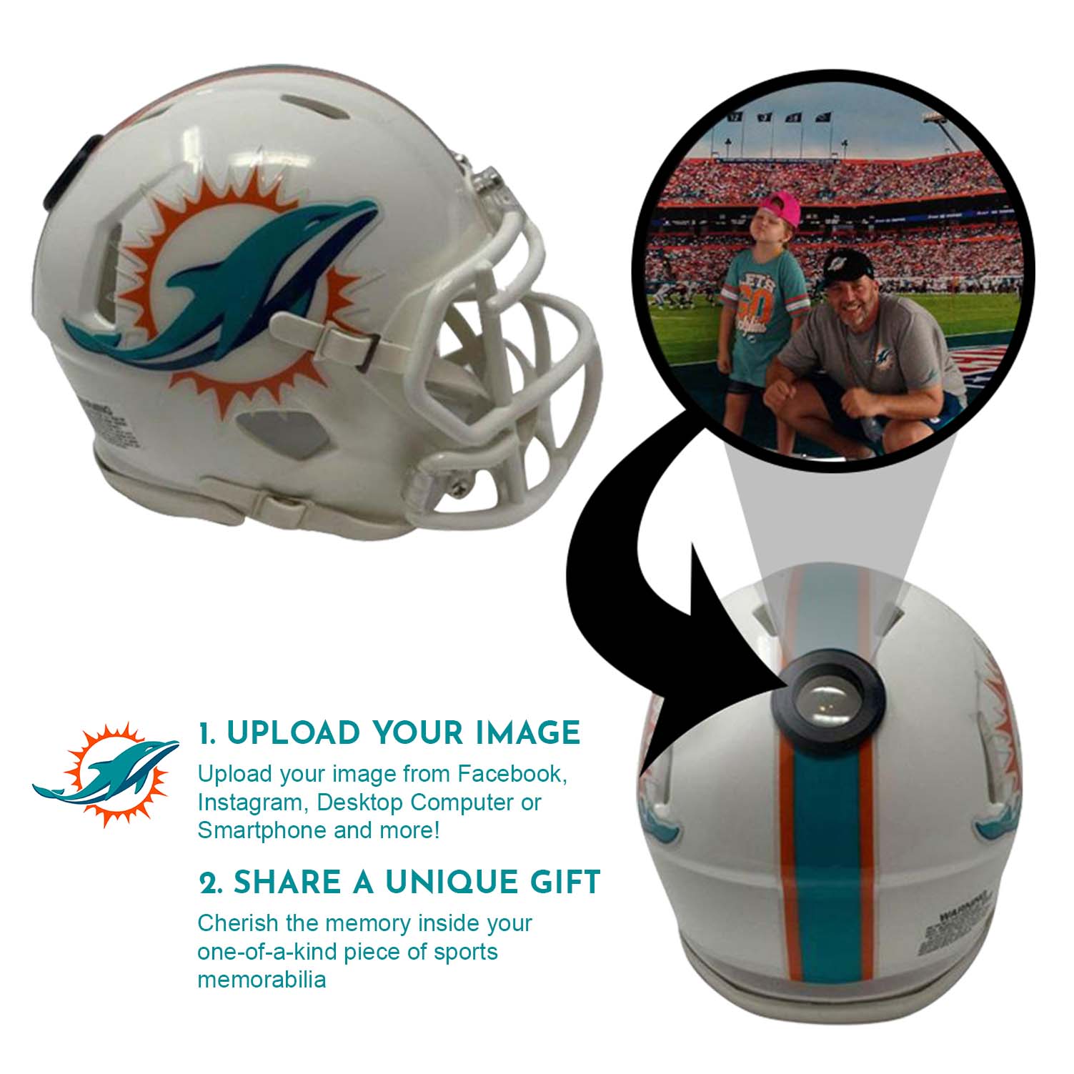 Miami Dolphins NFL Mini Helmet with Display Case - Collectible Football Memorabilia for Fans, Home & Office Decor, Sports Gift for Men