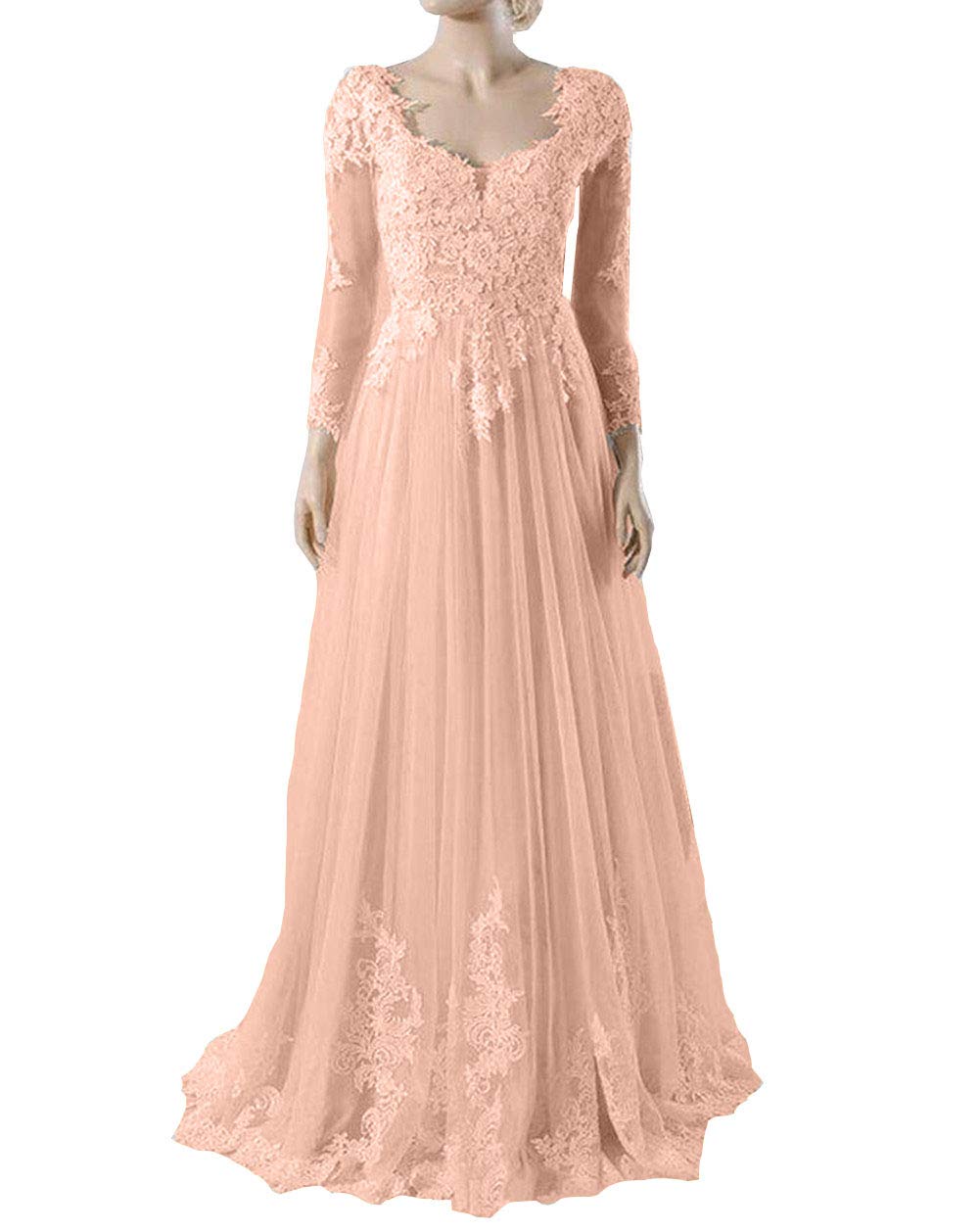 AI Maria Women's Wedding Dress - Elegant A-Line Lace Tulle Gown with Button Back & Long Sleeves | Perfect for Bridal, Church Ceremonies & Formal Events