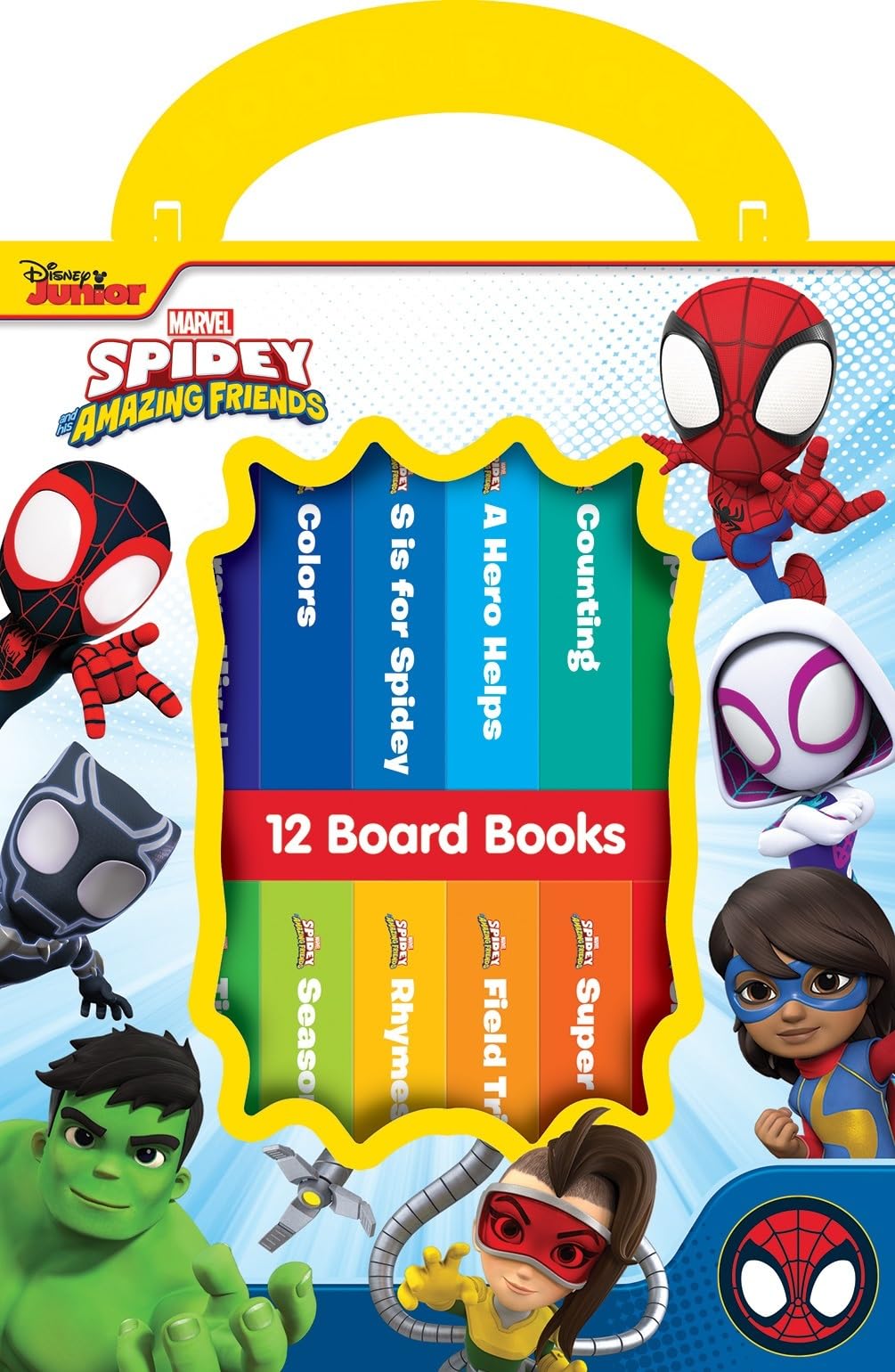 Marvel Spidey and His Amazing Friends - 12 Board Book Set for Toddlers | First Words, Alphabet, Numbers Learning | Baby Early Education Books | Perfect for Bedtime Stories & Preschool Learning