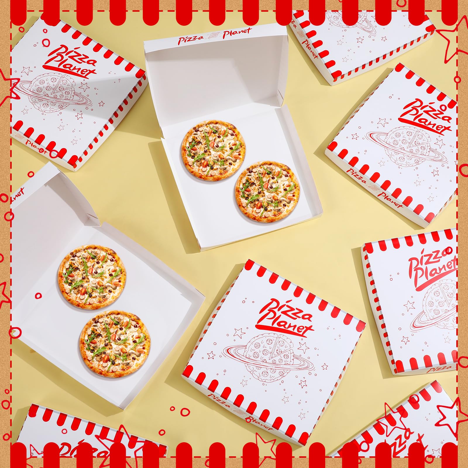24 Pcs Mini Pizza Planet Pizza Boxes - 14 Inch Small Dessert Boxes for Birthday Party Favors, Themed Decorations & Storytelling Decor - Perfect for Kids Parties, Movie Nights & Themed Events