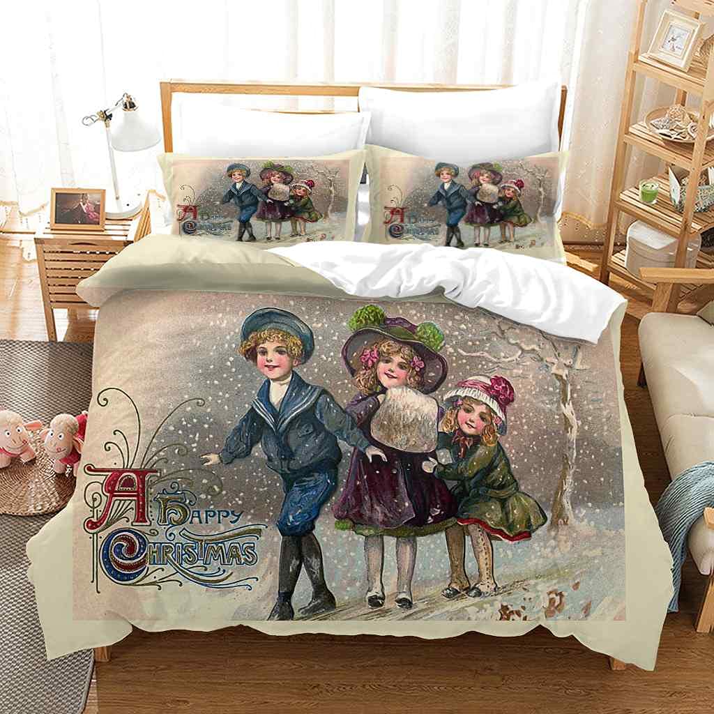 Queen Size 90x90 Inch Purple Christmas Character Duvet Cover Set - Soft Microfiber Bedding with Zipper Closure & Corner Ties, Includes 2 Pillow Shams - Perfect for Holiday Decor & Cozy Winter Nights