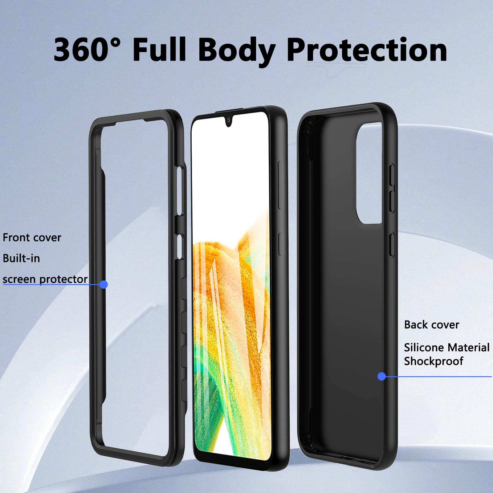 Shockproof Full Body Samsung Galaxy A33 5G Phone Case with Built-in Screen Protector - Anti-Scratch TPU Silicone Bumper Protective Cover (Black) | Perfect for Outdoor Activities, Work & Daily Use