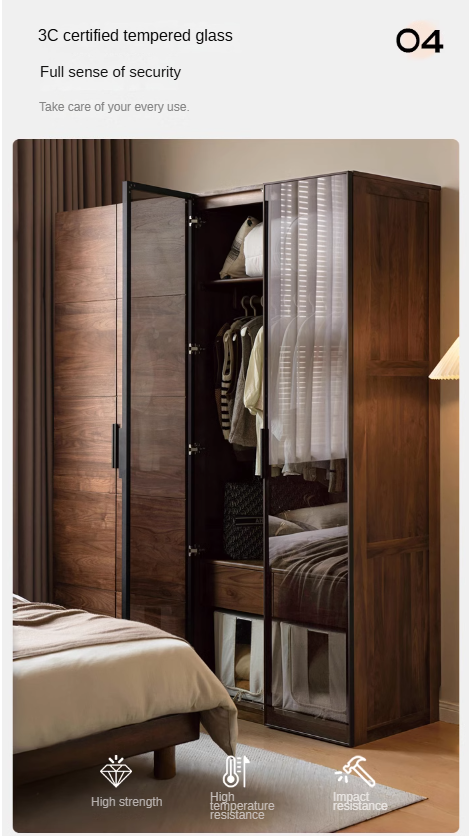 Premium Black Walnut Solid Wood Wardrobe Closet - Spacious Storage for Bedroom, Walk-In Closet & Guest Room Organization