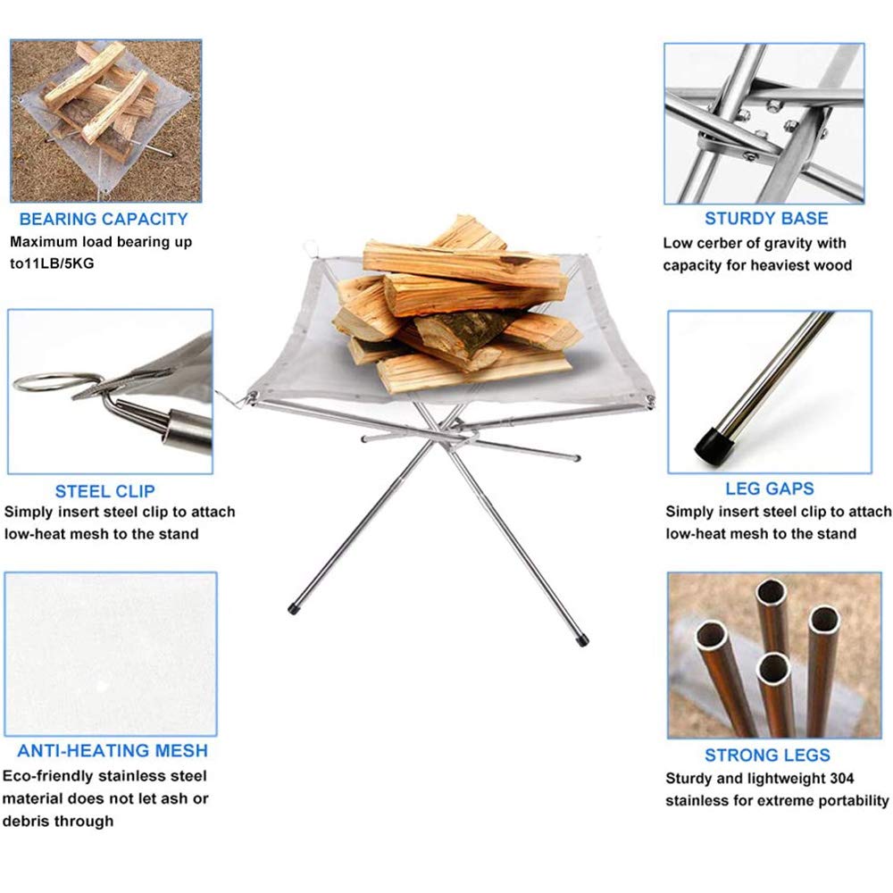 Portable Stainless Steel Fire Pit - Foldable Mesh Fireplace with Heat-Resistant Design & Carry Bag - Perfect for Camping, Backyard, Beach, Patio & Outdoor Gatherings - Ideal for S'mores, Bonfires & Picnics