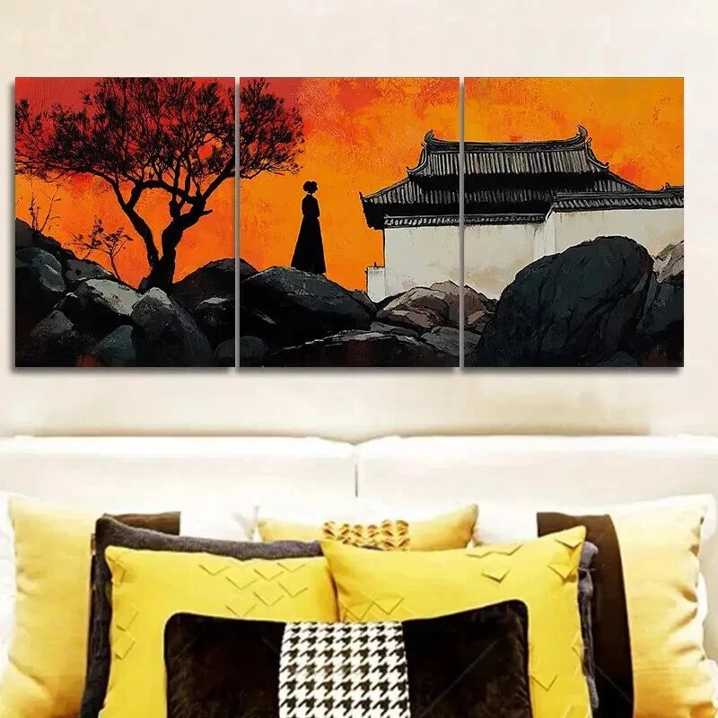 3-Piece Vibrant Sunset Silhouette Wall Art Set - Framed Canvas Prints 50x70cm - High Quality Australian Made Wall Decor - Perfect for Living Room, Bedroom & Office Decor