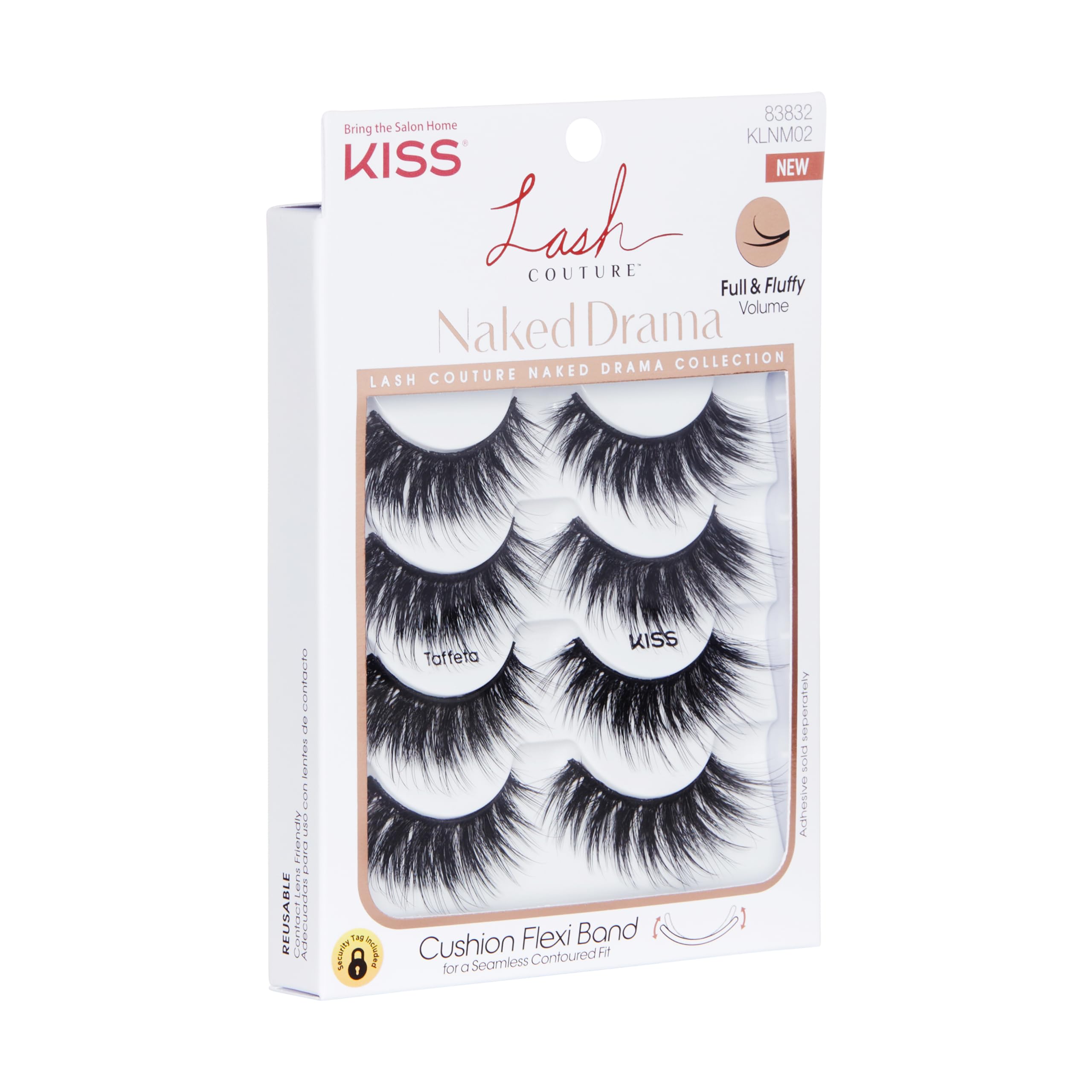 KISS Lash Couture Naked Drama False Eyelashes Multipack - 4 Pairs of Full & Fluffy Volume Lashes with Cushion Flexi Band, Style 'Taffeta' | Perfect for Weddings, Parties & Special Occasions