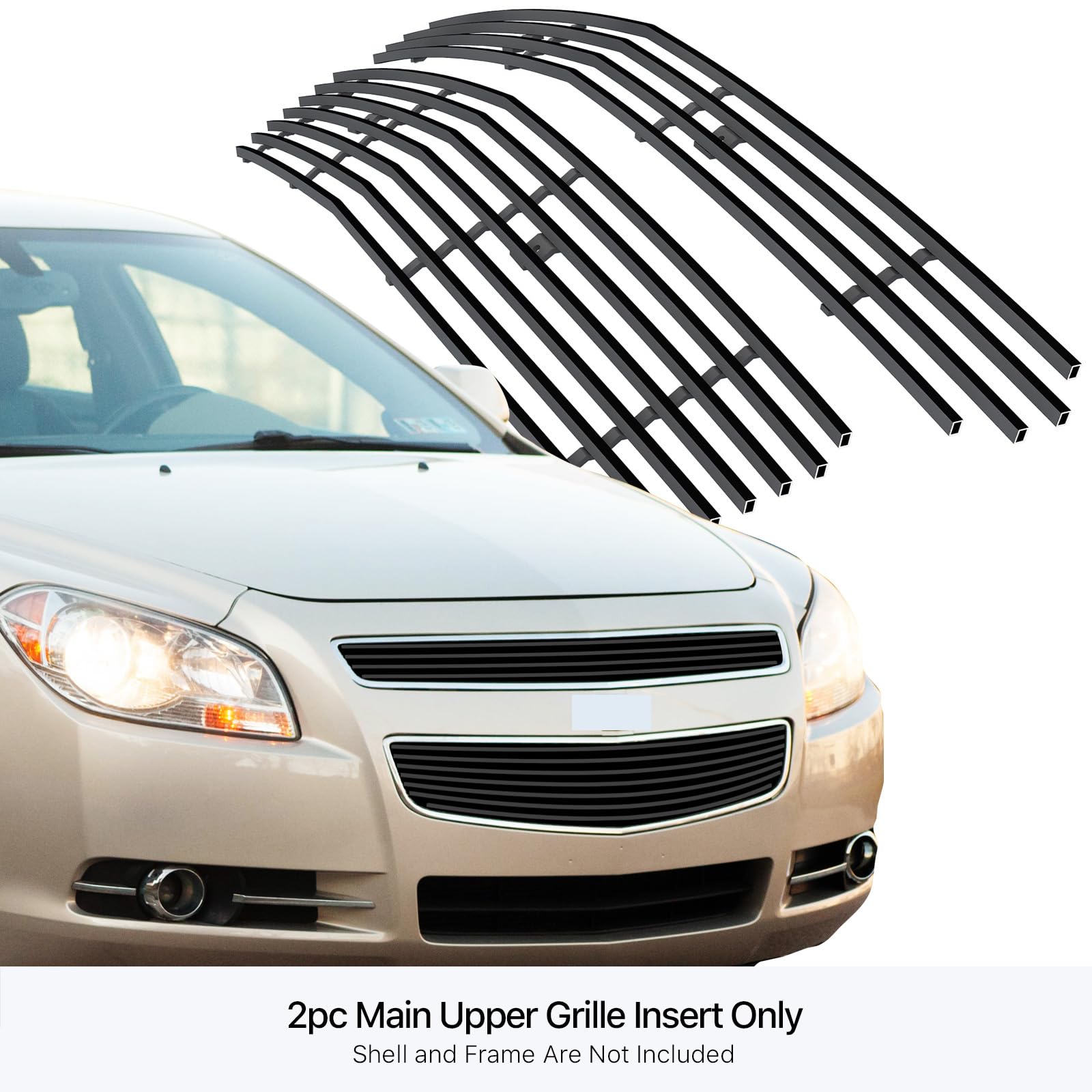 APS Black Billet Front Grill Grille Insert Compatible with Chevy Malibu 2008-2012 - Main Upper Replacement Part C66780H - Upgrade Your Car's Style & Protection